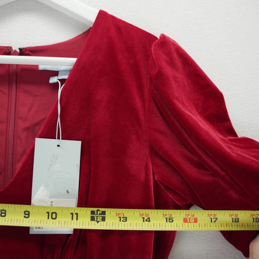 Antonio Melani‎ Red Velvet V-Neck Smocked Waist Ruffle Mini Dress Size 2 Holiday - Picture 13 of 15